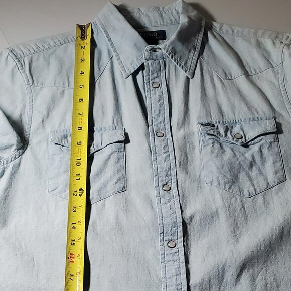 Polo Ralph Lauren Boys Short-Sleeve Chambray Blue Western Shirt Snap Sz XL - Picture 9 of 16